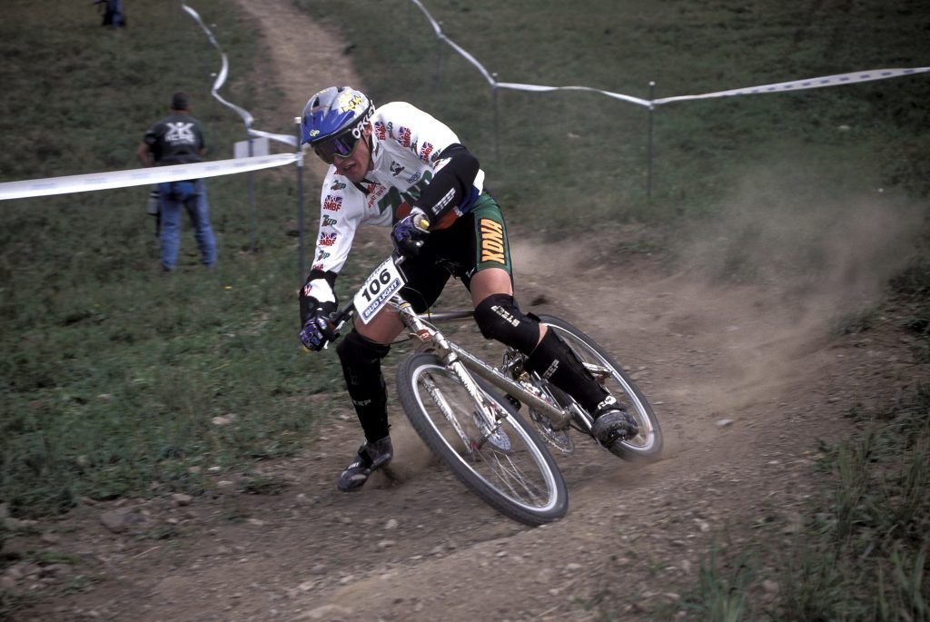 Steve Peat riding Kona bike Downhill .World Championships , Vail , Colorado USA 1994.pic copyright Steve Behr / Stockfile