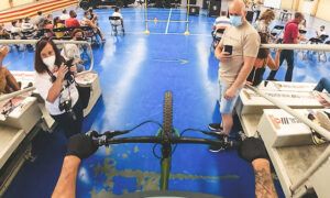 David Cachon show bike exhibition. demostración Trial Street MTB